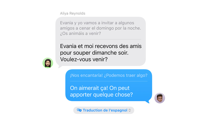 App Messages qui montre la traduction en direct