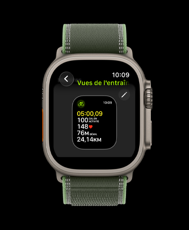 Apple Watch Ultra 3, naturel, boîtier en titane, vues d’entraînement, bracelet, Sentier bleu/bleu vif