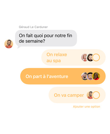 App Messages montrant la fonctionnalité de sondages en cours d’utilisation