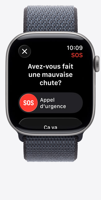 Apple Watch Series 11, boîtier en aluminium, gris cosmique, alerte de détection de chute, option d’appel d’urgence, bracelet sport, brume violette