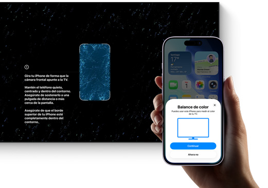 Un iPhone se usa para ajustar el color de un televisor