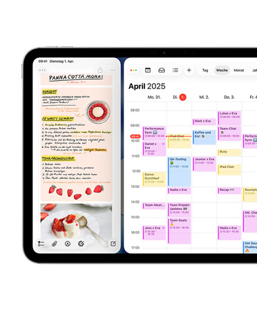 Ein iPad im Querformat, die linke Seite des Displays zeigt die Journal App