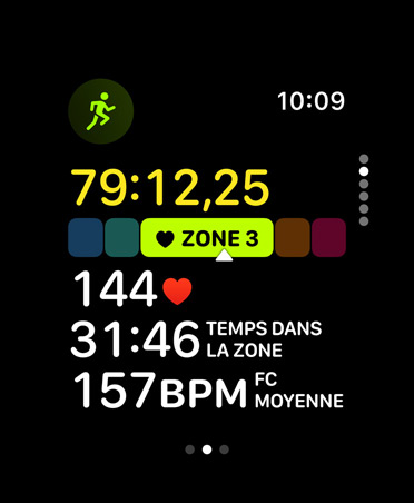 App Exercice, données des Zones de fréquence cardiaque, fréquence cardiaque en Zone 3