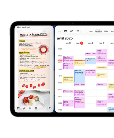 Un iPad, orientation paysage, le côté gauche de l’écran affiche l’app Journal