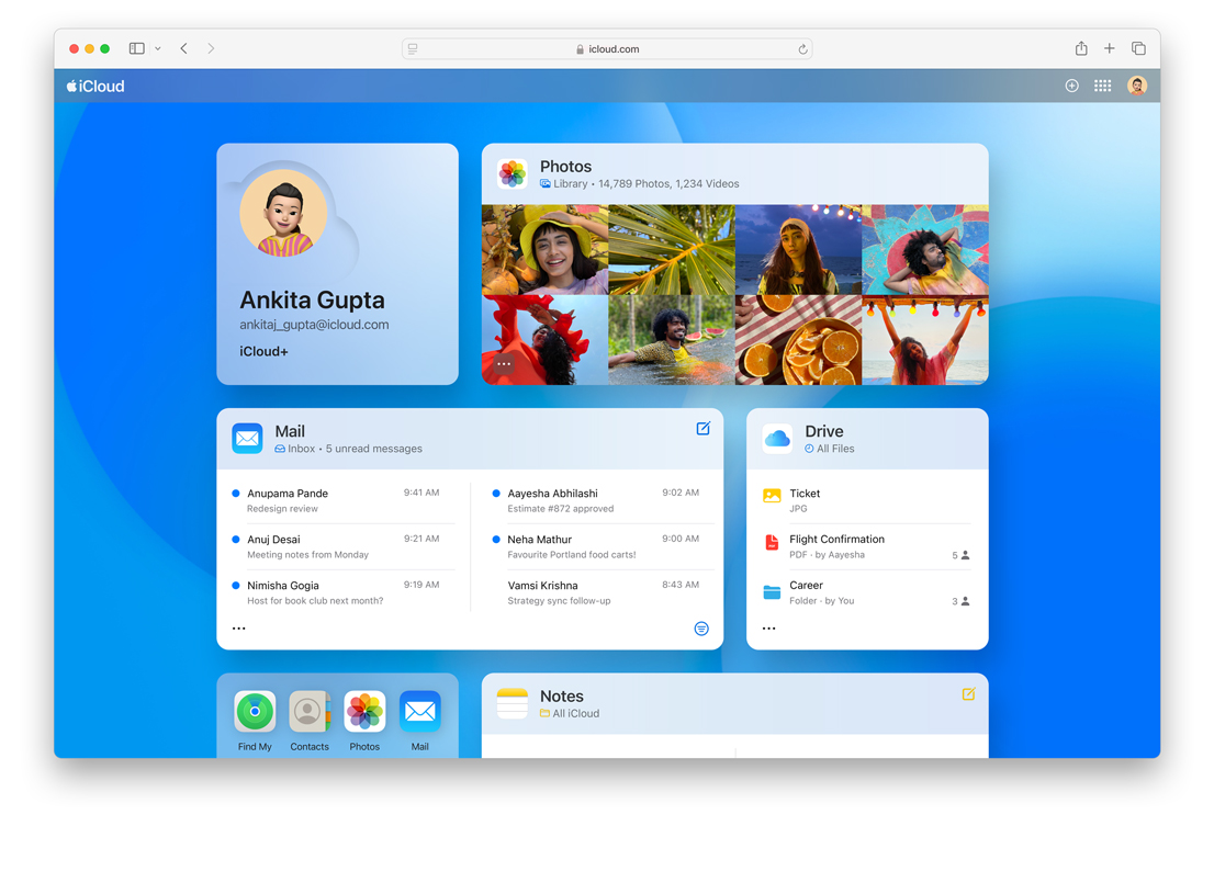 Screen of iCloud.com