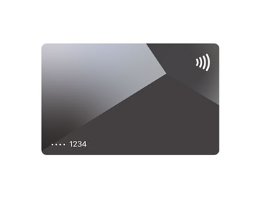 A generic credit or debit card with a partially hidden card number on the bottom left and contactless payment symbol on the top right.