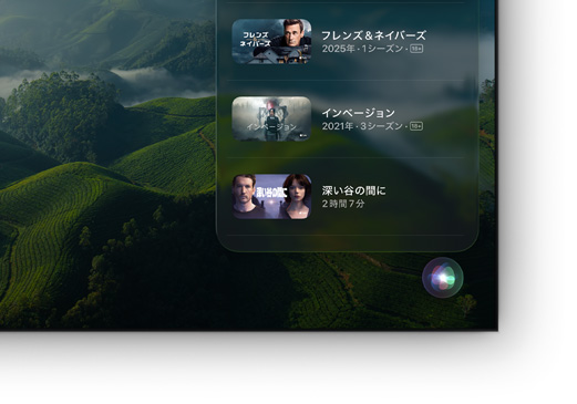Apple TVの映画や番組のリストを表示している薄型テレビ