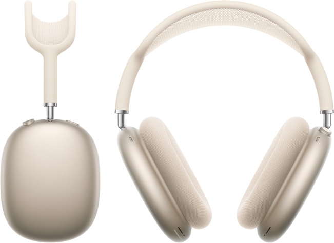 صورة لسماعات AirPods&nbsp;Max بلون ضوء النجوم من الأمام ومن الجانب