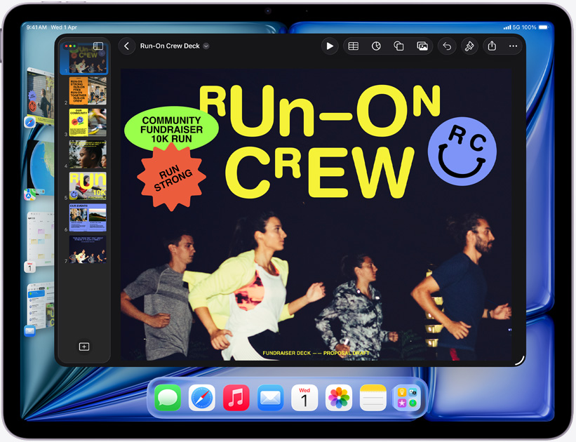 iPad Air, landscape orientation, screen displays Keynote presentation