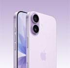 iPhone 17, Lavender colour, front exterior, back angled exterior, Dual Fusion camera system at top left, Camera Control button, front side exterior, all screen design, action, volume and side buttons