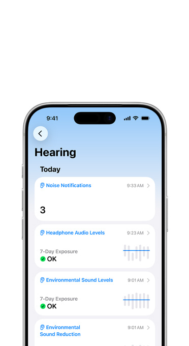 A person wearing AirPods Pro 3 with soundwaves around their ear