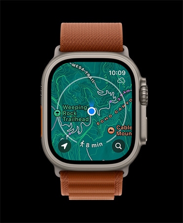 Apple Watch Ultra 3, prírodná farba, titánový kryt, offline mapa, navigácia, remienok, alpská slučka v terakotovej farbe