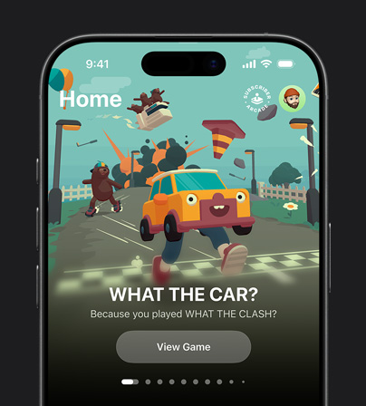 Gambar rekomendasi game yang ditampilkan di tab perpustakaan dalam Apple Games pada iPhone 17 Pro