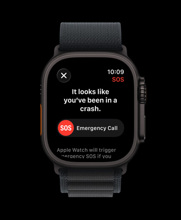 Apple Watch Ultra 3, black color, titanium case, crash detection notification, emergency call prompt, Apline Loop, black color