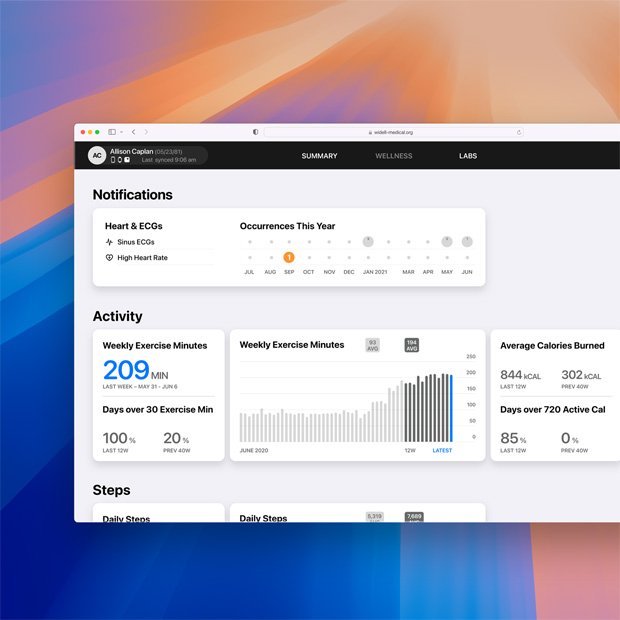 Phần mềm hiển thị hồ sơ bệnh nhân trong phần mềm Epic MyChart.