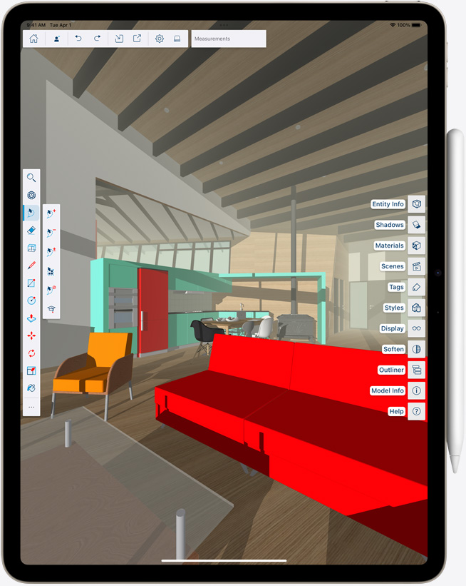 iPad Air dengan Apple Pencil terpasang, Orientasi potret, gambar berwarna-warni di layar