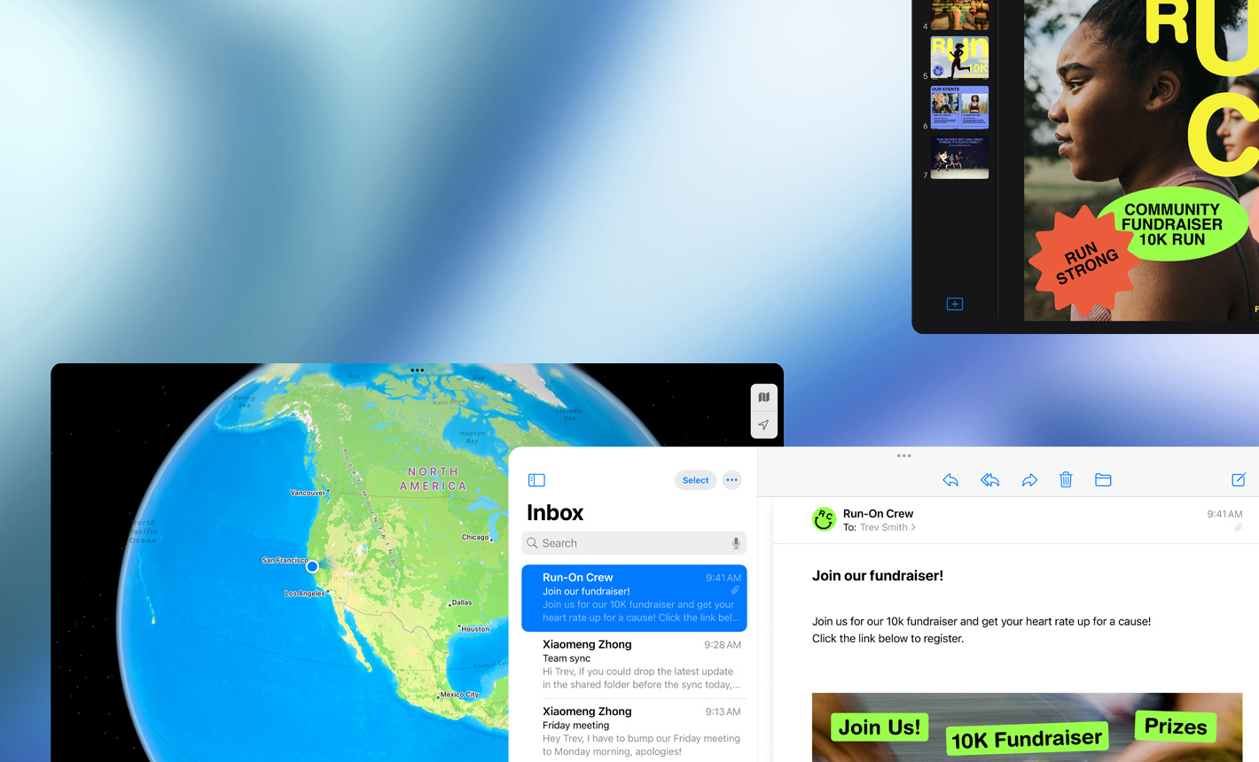 Vairākos horizontāla novietojuma ekrānos tiek izmantotas dažādas aplikācijas