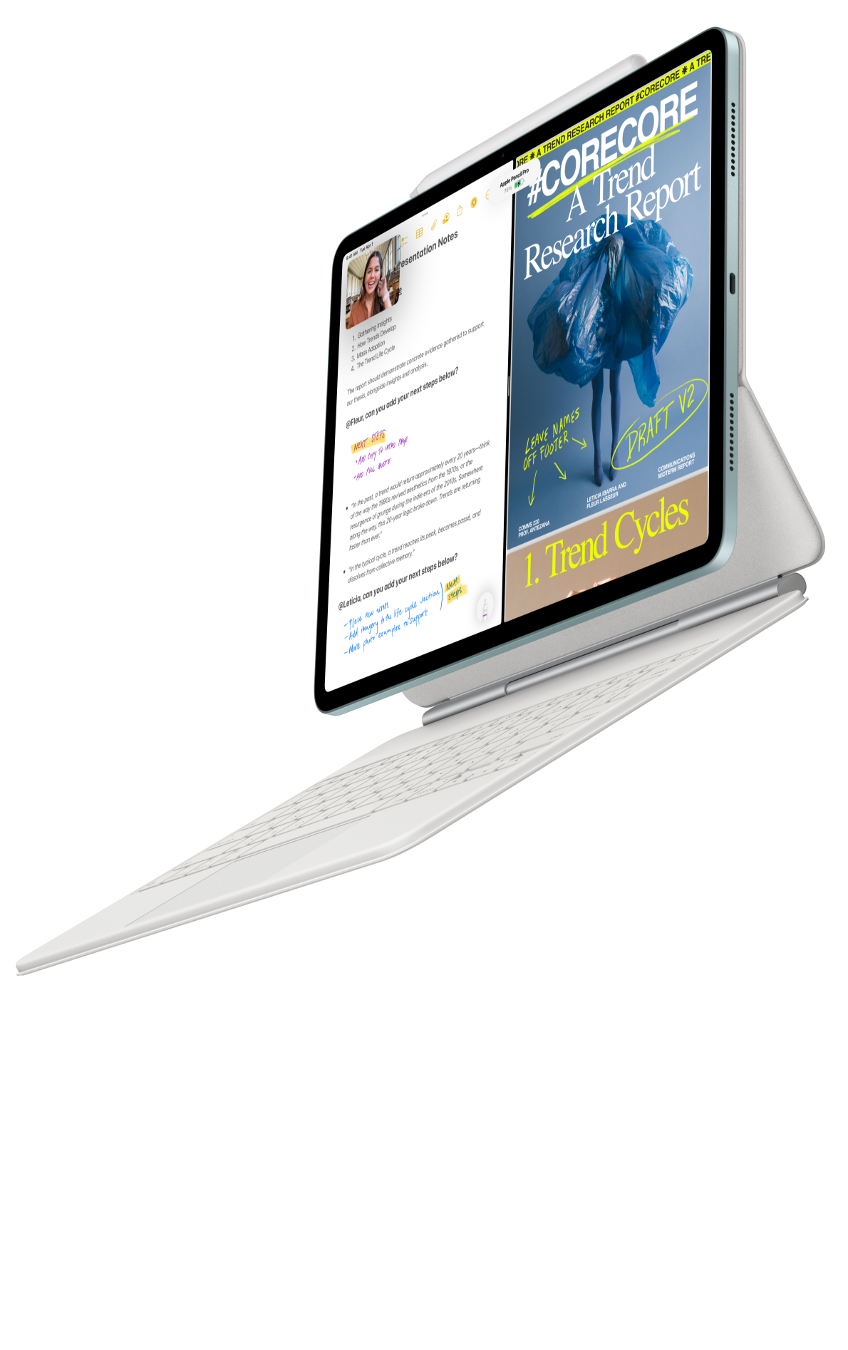 iPad Air terpasang ke Magic Keyboard untuk iPad Air dan Apple Pencil Pro