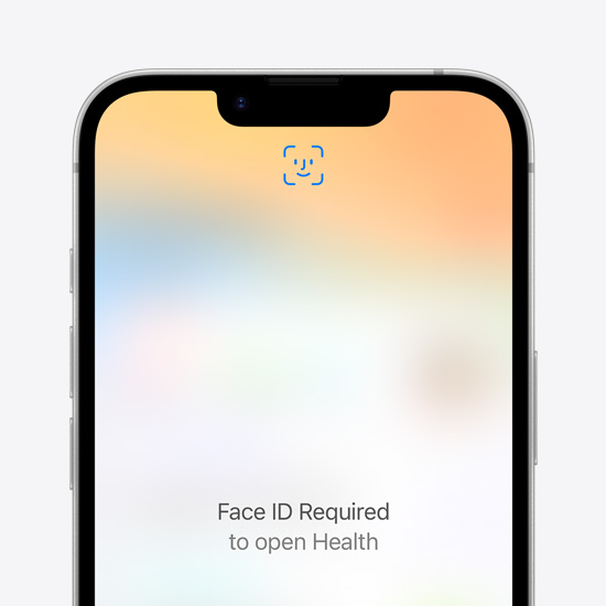 iPhone 16e osaline ekraan näitamas Health rakendusse sisselogimist Face ID abil.