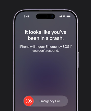 iPhone 17, face avant, angles arrondis, fonctionnalité détection des accidents en cours d’utilisation
