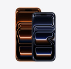 Kosmisk orange iPhone 17 Pro Max vist forfra, dybblå iPhone 17 Pro vist forfra