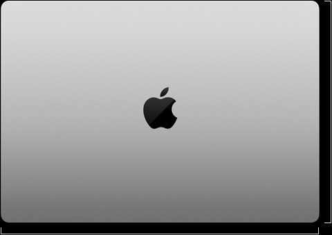 السطح الخارجي لجهاز MacBook Pro مقاس 16 إنش وهو مغلق، مع شعار Apple في الوسط